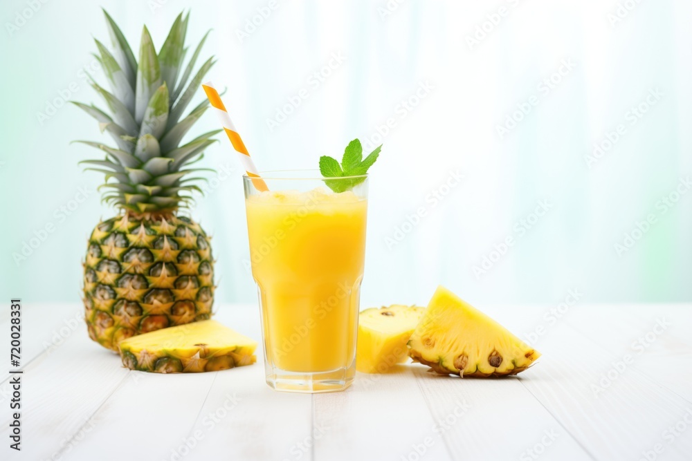 yellow detox juice with pieces of pineapple yellow detox juice with pieces of pineapple
