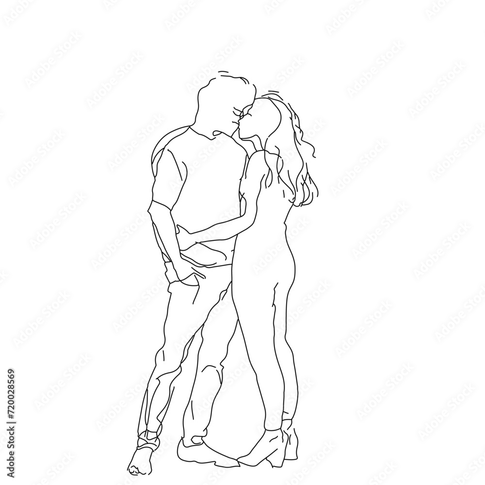 Obraz premium Single one line drawing of couple in kissing moment. Man kiss a girl vector illustration. couple line art.