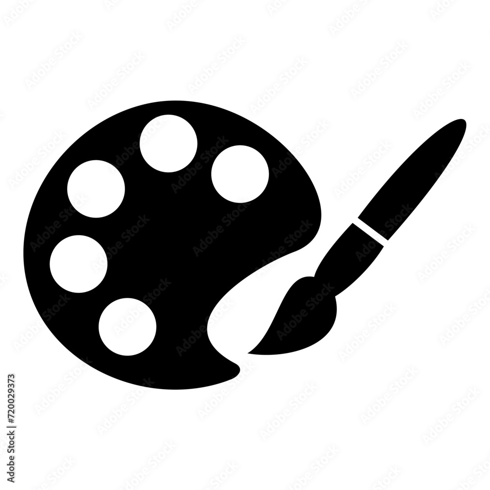 Painter palette and paint brush icon vector. Palette icon, Art icon, vector illustration. Palette paintbrush black drawing icon vector. 