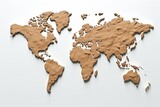 World Map with Dynamic Terrain Extrusion, Bringing Geographic Features to Life, on an Isolated White Background, Generative AI