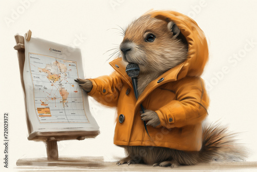 groundhog in a meteorologist outfit, presenting a weather report photo