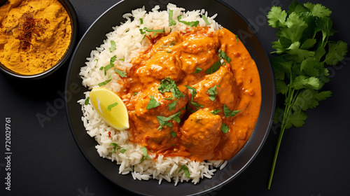 Chicken in curry sauce and rice