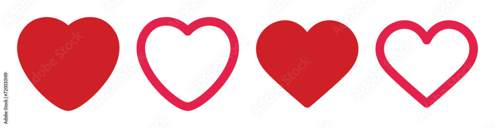 Hearts Icons Set - Love, Romance, Valentine's Day Symbol Vector Graphics
