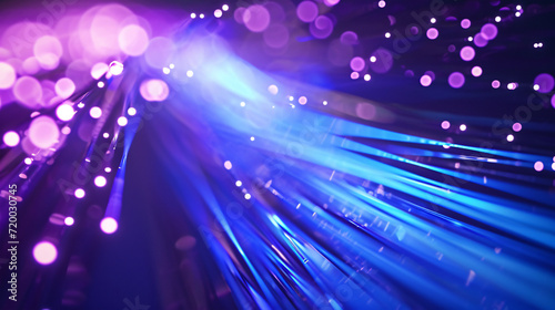 Abstract fiber optic cable bundle bright light, glowing flowing tech particle lines background 3D rendering