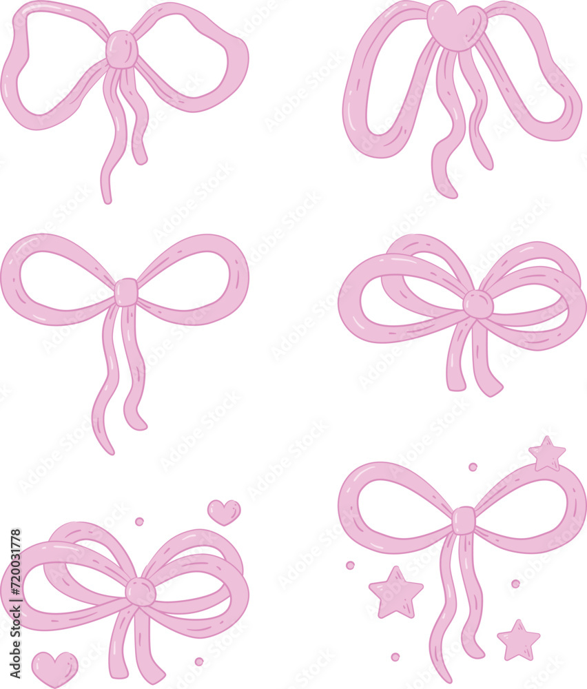 Pink Bows Set Illustration Coquette Collection Pink Bows Set Illustration Coquette Collection