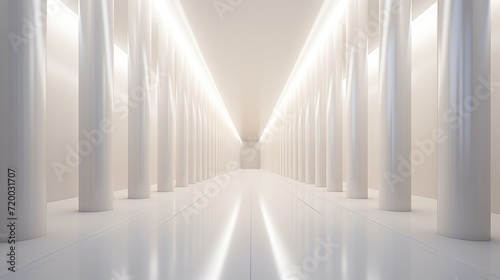 Futuristic Illuminated Hallway with Pillars