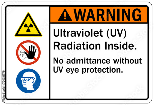 Ultraviolet safety sign ultraviolet radiation inside. No admittance without UV eye protection