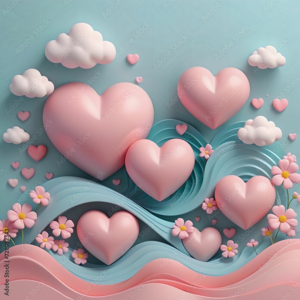 heart 3D illustration. AI generates images. Valentine background. pastel colour design. 3D render style. object geometric scene. romantic creative balloon. cute shape idea. love celebration happy time