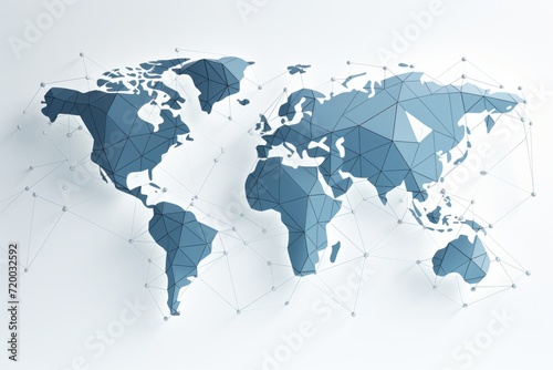 World Map with Interconnected Network Lines  Representing Global Connectivity  on an Isolated White Surface  Generative AI