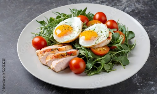 Fried egg with fresh spinach tomato salad, keto diet