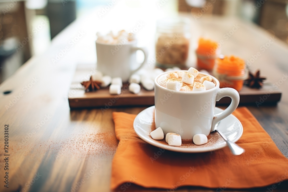 hot chocolate with marshmallows on a wood table hot chocolate with marshmallows on a wood table
