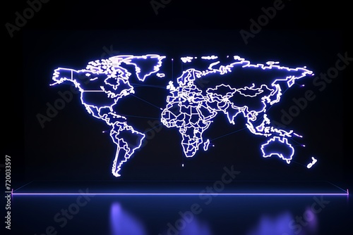 World Map with Luminous Neon Lights, Evoking a Futuristic Vibe, on an Isolated White Background, Generative AI