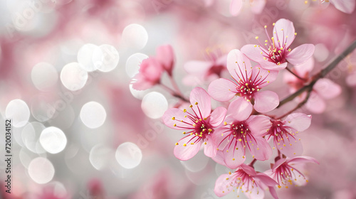 Spring background  blooming peach blossom branches on pink bokeh background