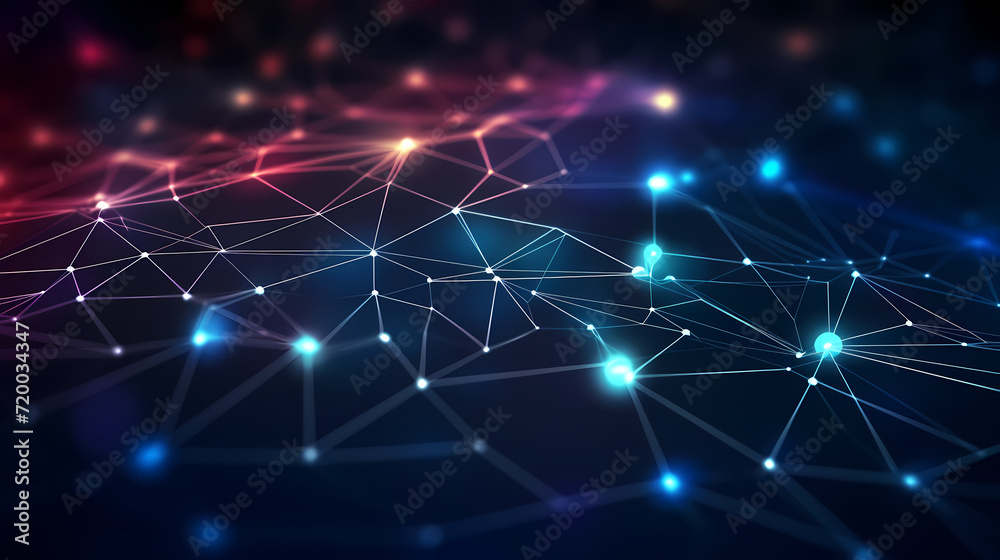 Futuristic technology background of digital glowing waves and network system Futuristic technology background of digital glowing waves and network system