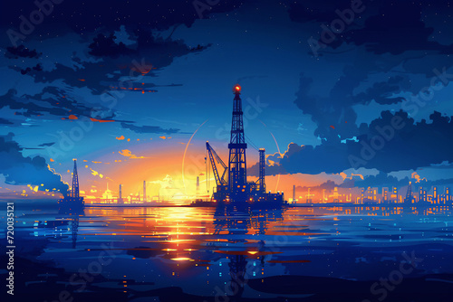 oil platform at sunset