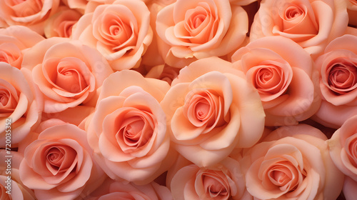 Banner made of roses in the trendy color of 2024  peach fluff. Pink peach delicate background. Wallpaper