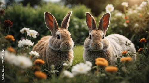 Two rabbits in the garden 