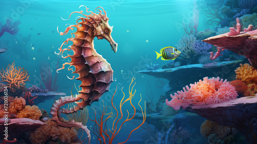 Hippocampus the seahorse swimming © Arima