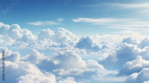Large white soft clouds on a blue sky, view from above