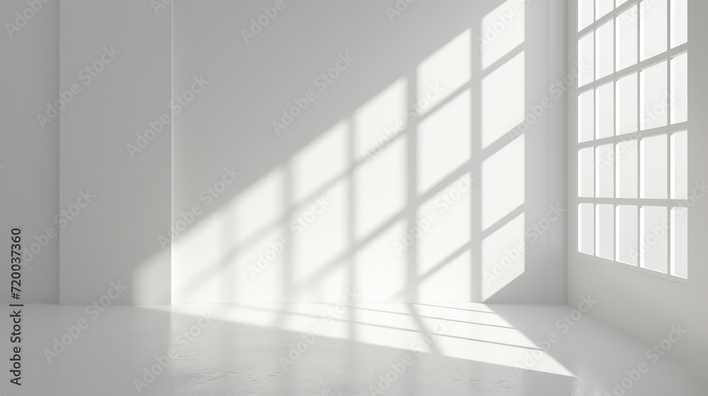 Abstract white studio background, empty gray room with shadows of window Abstract white studio background, empty gray room with shadows of window
