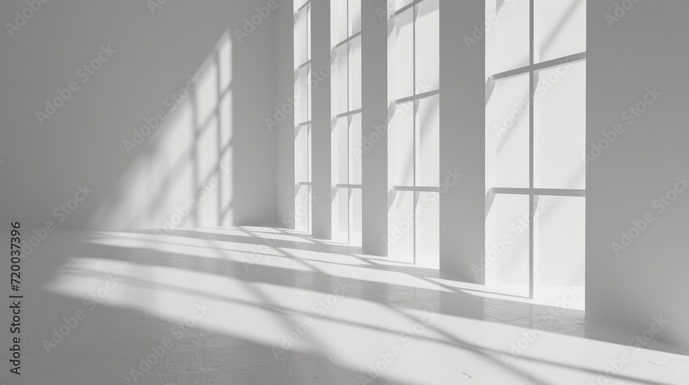 Fototapeta premium Abstract white studio background, empty gray room with shadows of window