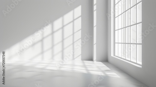 Abstract white studio background  empty gray room with shadows of window