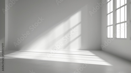 Abstract white studio background, empty gray room with shadows of window photo