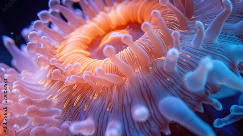 Obraz premium nemone actinia texture close up underwater reef sea coral background