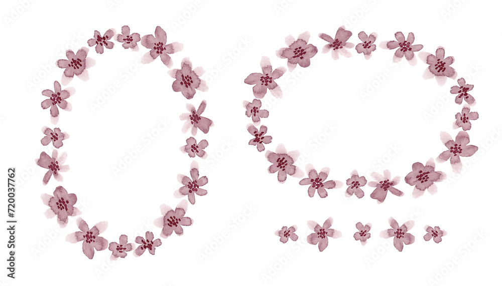 Wildflowers. Set of floral frames. Small buds in watercolor Wildflowers. Set of floral frames. Small buds in watercolor