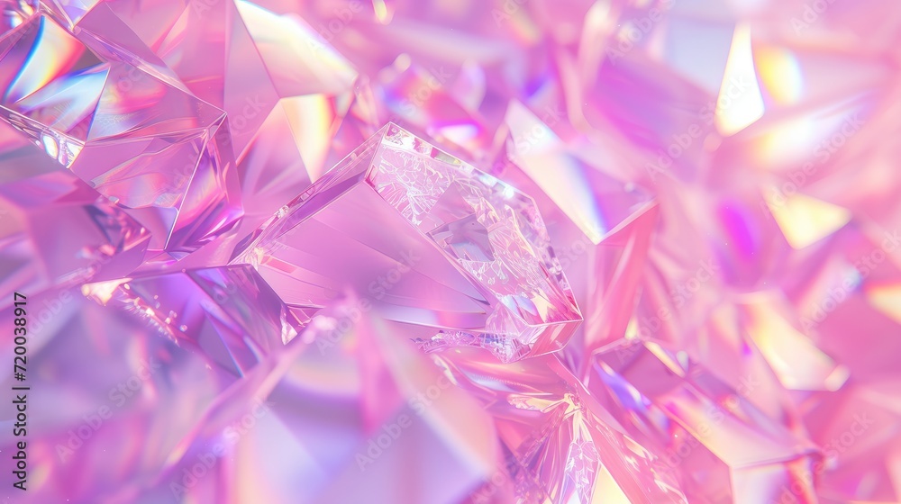 © fledermausstudio - abstract 3d realistic crystal shards with ainbow reflexes in pink and purple color