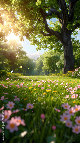 Sunlit Meadow with Dancing Butterflies and Flowers