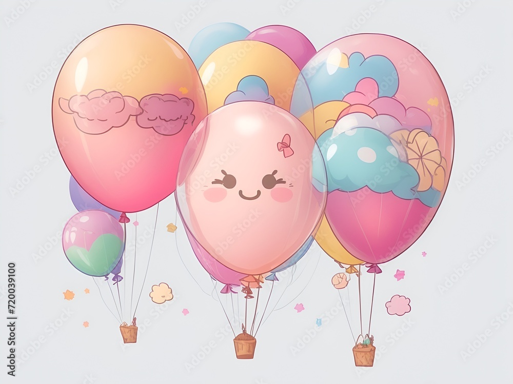 Cute colorful balloons with smiley emoticon background, balloon party