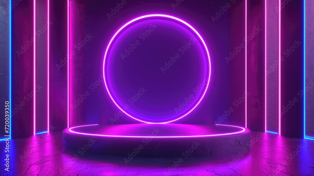 3d futuristic digital podium with blue and pink line neon lamps 3d futuristic digital podium with blue and pink line neon lamps