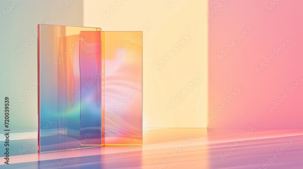 Fototapeta premium Transparent glass with gradient colors 3d background template