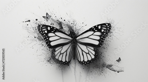 A black and white drawing of a butterfly on a white background photo