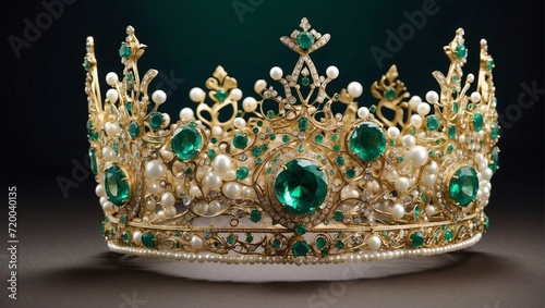 A majestic crown, combining gold, emeralds, and pearls, fit for a fantasy queen Generative AI