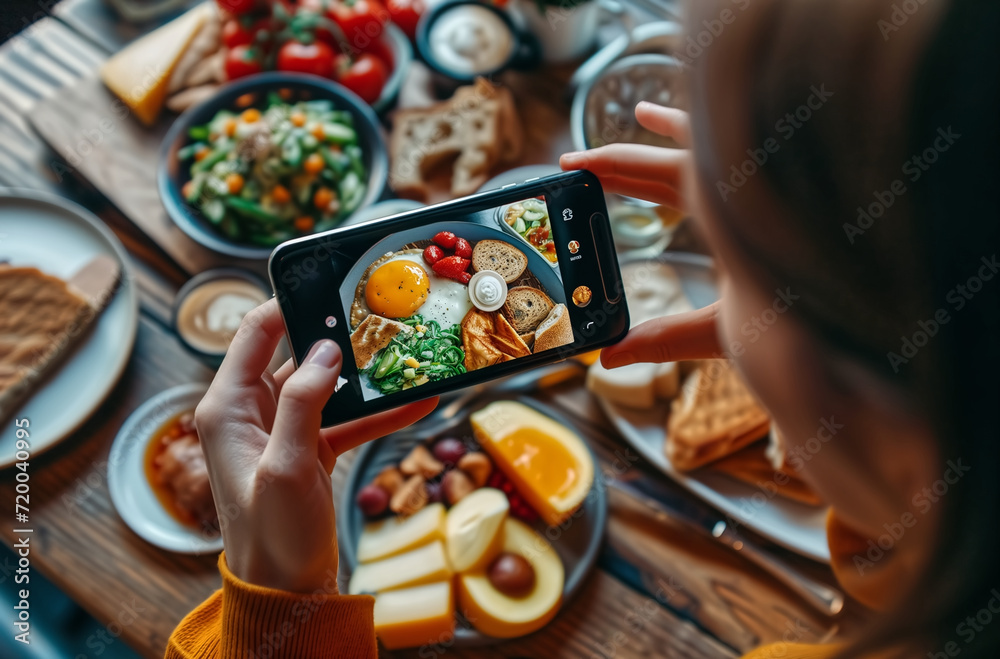 woman taking picture of breakfas Content creators woman taking picture of breakfas Content creators