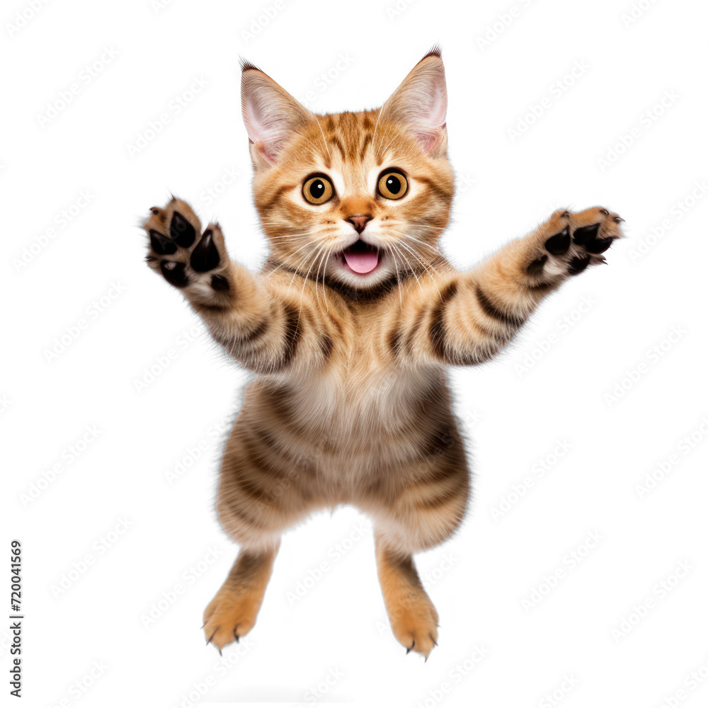 A jump shorthair cat  on transparency background PNG
