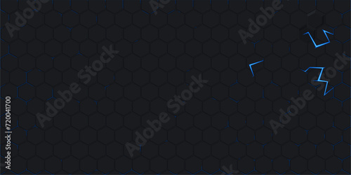 Dark Abstract Seamless Tech Futuristic Hexagonal Gaming Vector Background With Some Energy Splashes
