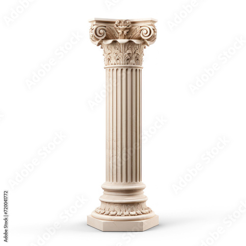 Single tall ancient beige color Roman column on transparency background PNG