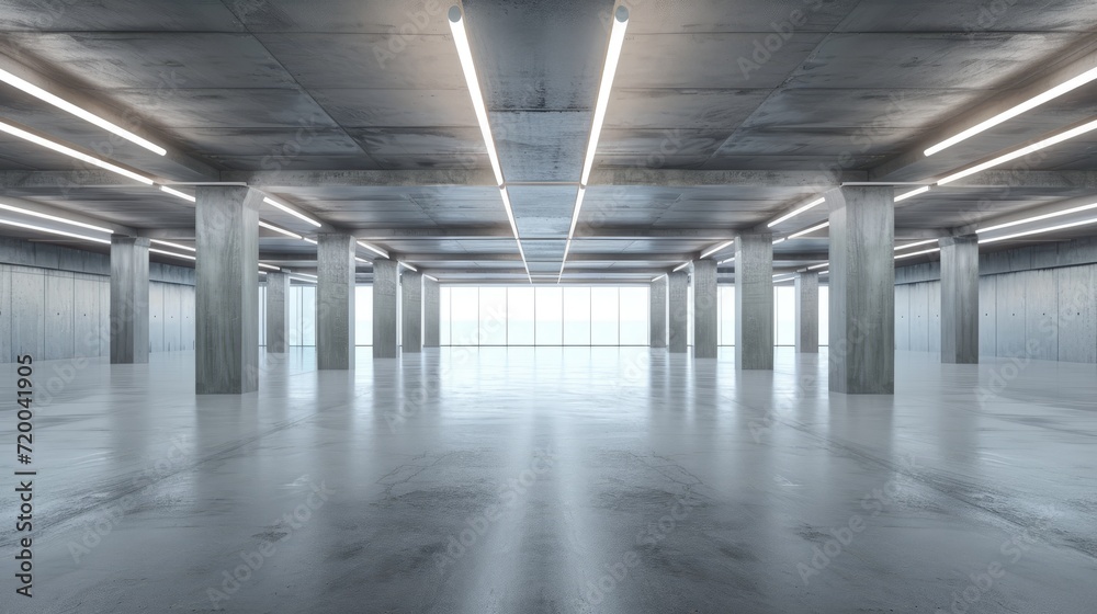 modern showroom with empty floor for car park and concrete corridor background template modern showroom with empty floor for car park and concrete corridor background template