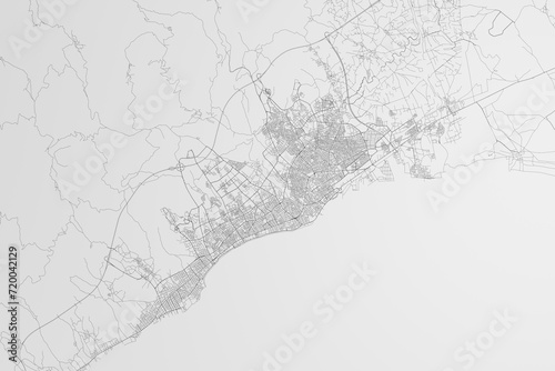 Map of the streets of Mersin (Turkey) on white background. 3d render, illustration