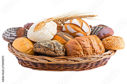 bread in basket isolated on transparent background