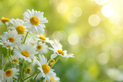 White daisies on a blurred background. Chamomile field. generative AI