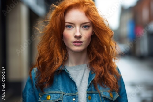 Redhead middle aged woman walking through british streets. © Alfonso Soler