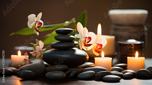 Massage stones and candles in a Zen spa