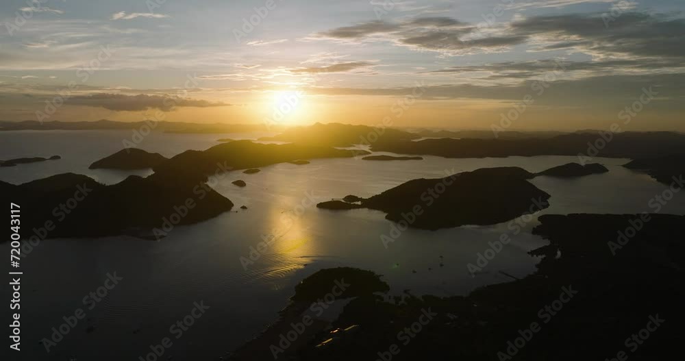 Drone view of Islands in Coron with beautiful sunset. Palawan. Philippines. Drone view of Islands in Coron with beautiful sunset. Palawan. Philippines.