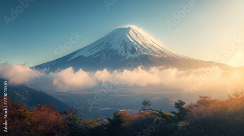 Fuji mountain on a cloudy day. AI Generative. © G. Tanawat