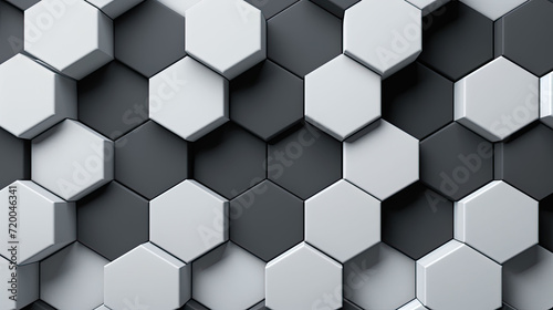 Hexagons on an abstract black and white background.