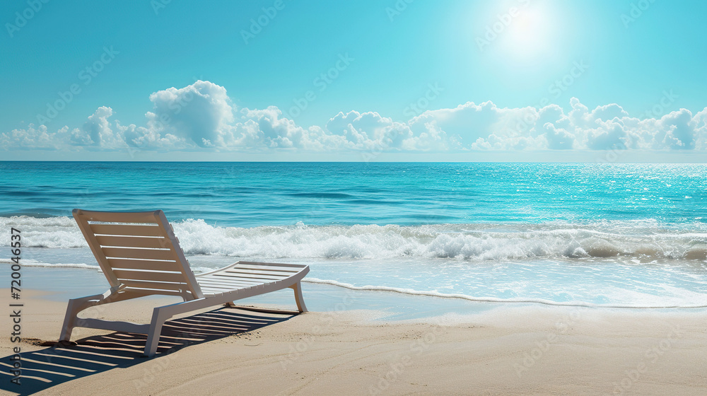 Wicker beach chair on a tropical beach on a sunny day.